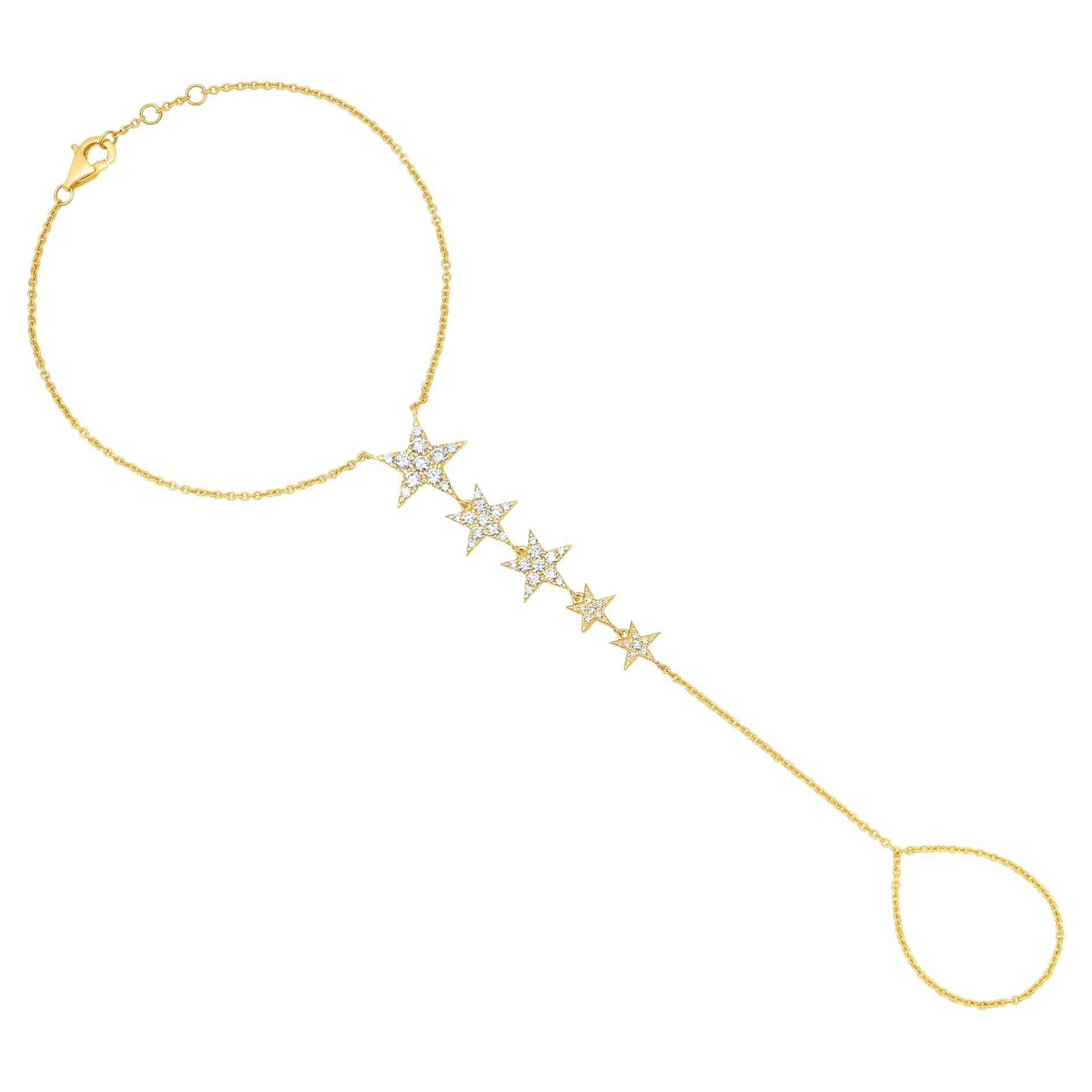Chaîne à main en or 14K avec 45 diamants en forme d'étoile