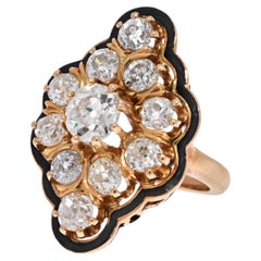 14K Yellow Gold 4.50cts Old European Diamond Cluster Navette Ring