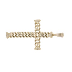 14k Yellow Gold 4.50ctw Diamond Pave Cross Dangle Pendant
