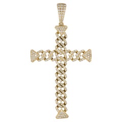 14k Yellow Gold 4.50ctw Diamond Pave Cross Dangle Pendant