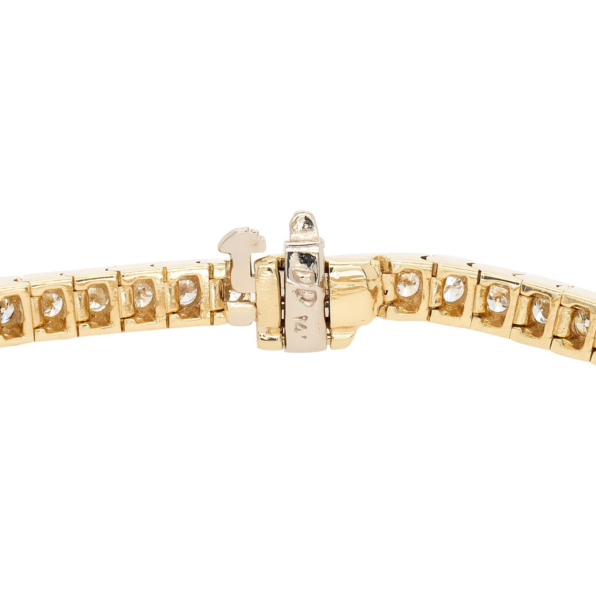14k Yellow Gold 4.5ctw Natural Diamonds Tennis Bracelet In New Condition For Sale In Boca Raton, FL