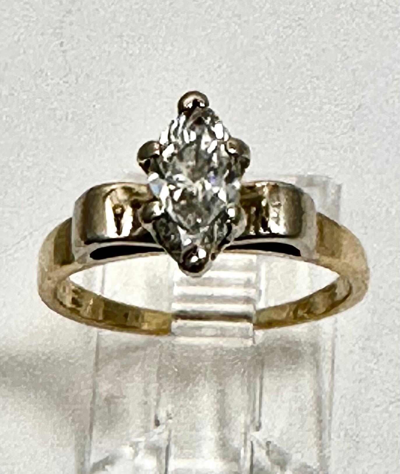 Artisan 14k Yellow Gold ~ 4.5mm x 9mm Marquise Diamond Solitaire Engagement Ring Sz 4.5 For Sale