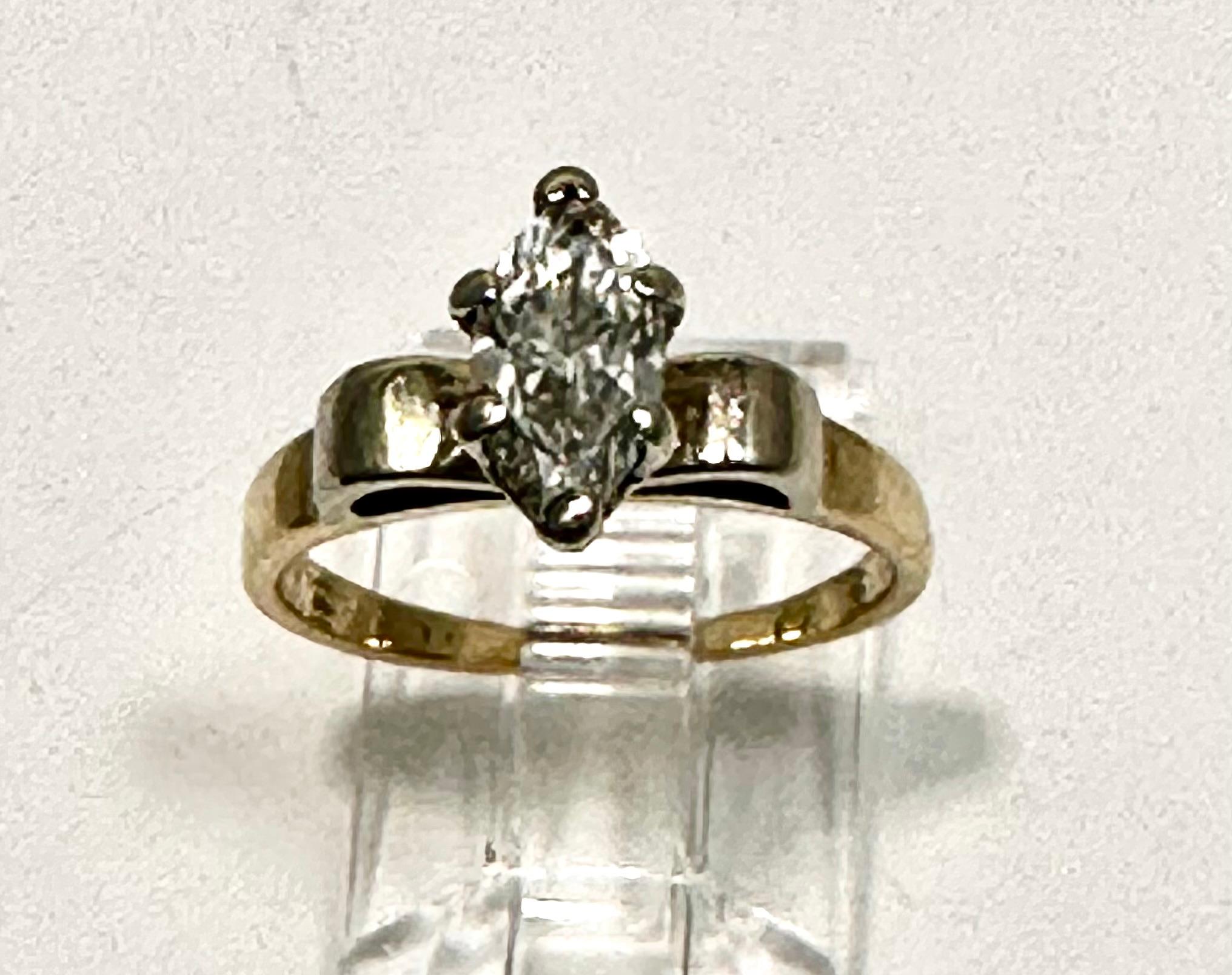 Marquise Cut 14k Yellow Gold ~ 4.5mm x 9mm Marquise Diamond Solitaire Engagement Ring Sz 4.5 For Sale