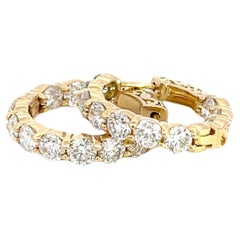 14K Yellow Gold 4.63ctw Diamond In and Out Huggie Hoop Earrings