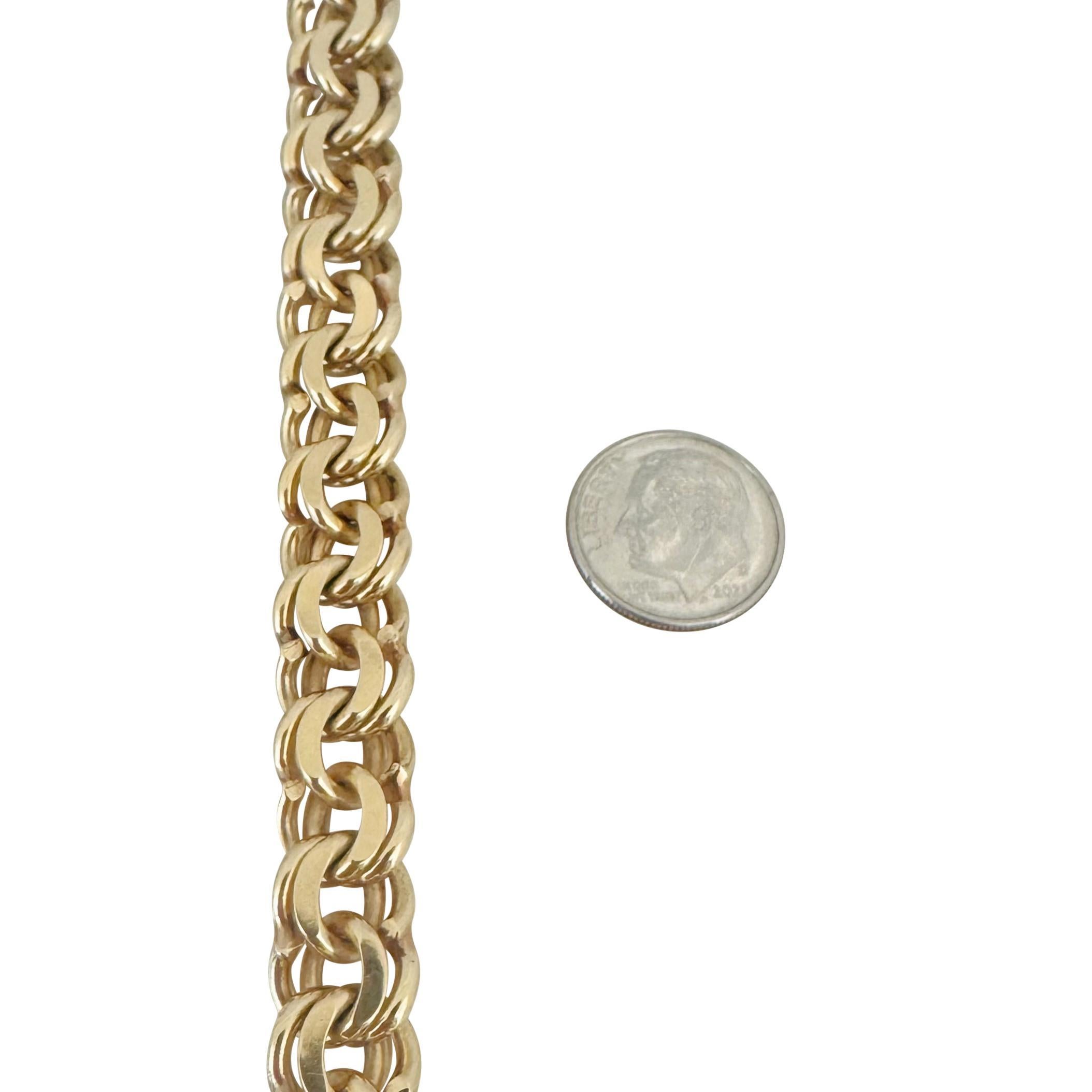 Women's 14k Yellow Gold 46.6g Solid Heavy 11mm Double Curb Link Charm Bracelet 7.25