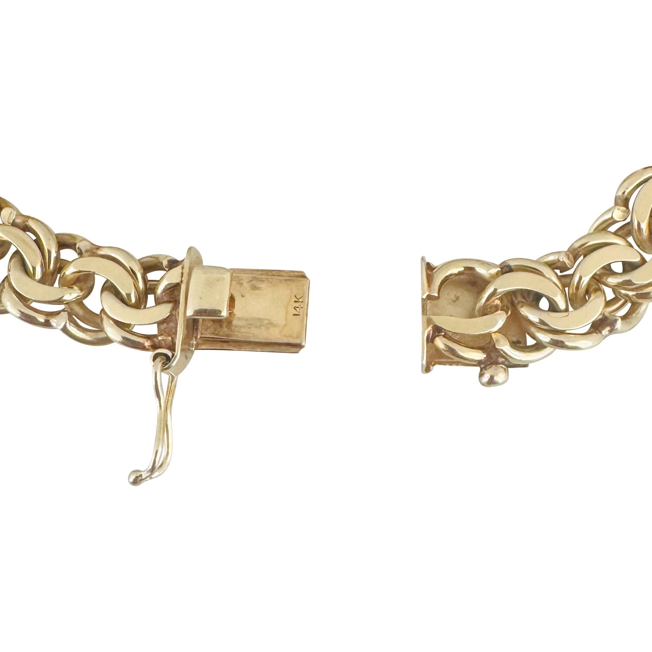 14k Yellow Gold 46.6g Solid Heavy 11mm Double Curb Link Charm Bracelet 7.25
