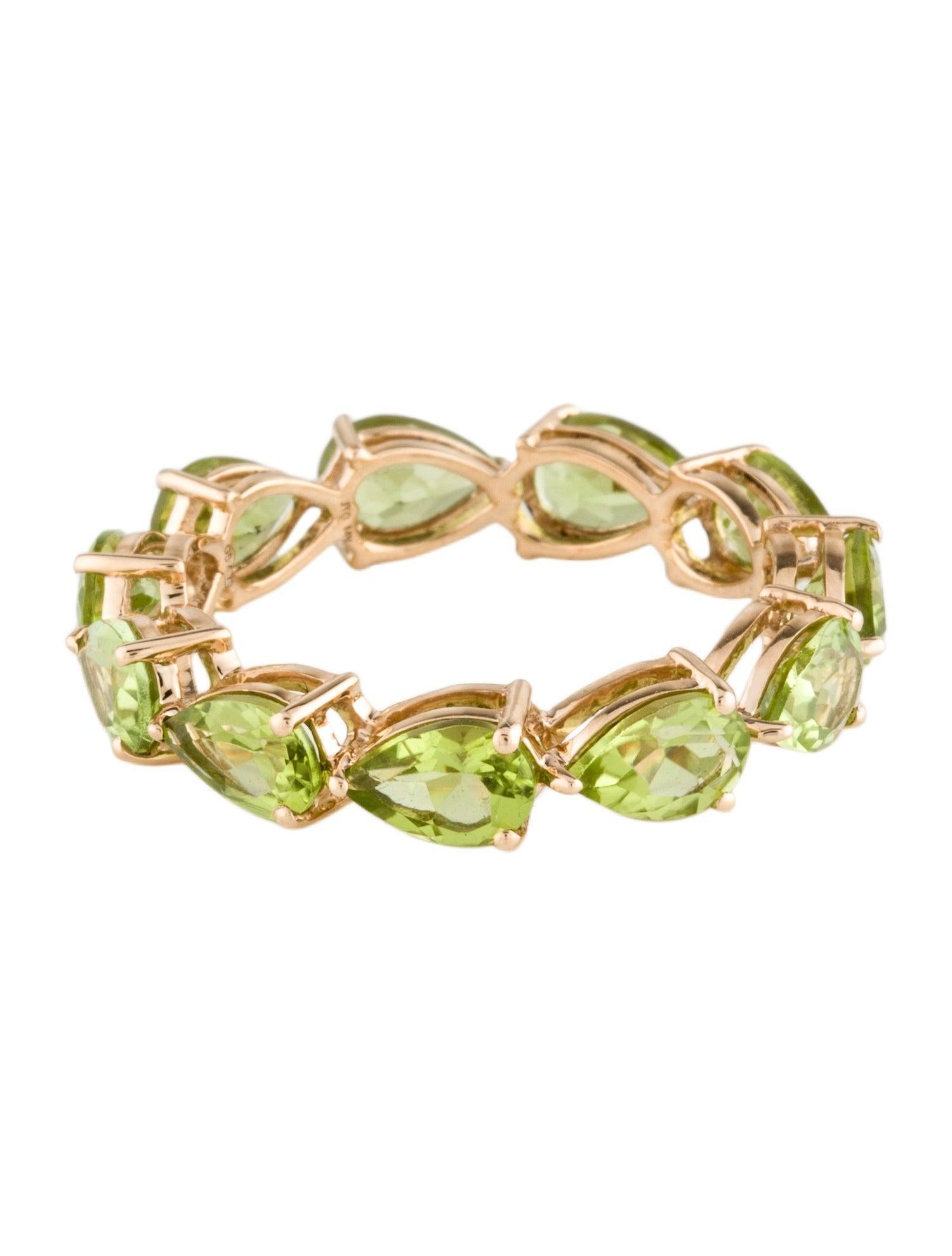 Pear Cut 14K Yellow Gold 4.70ctw Pear Modified Brilliant Peridot Eternity Band, Size 7.75 For Sale