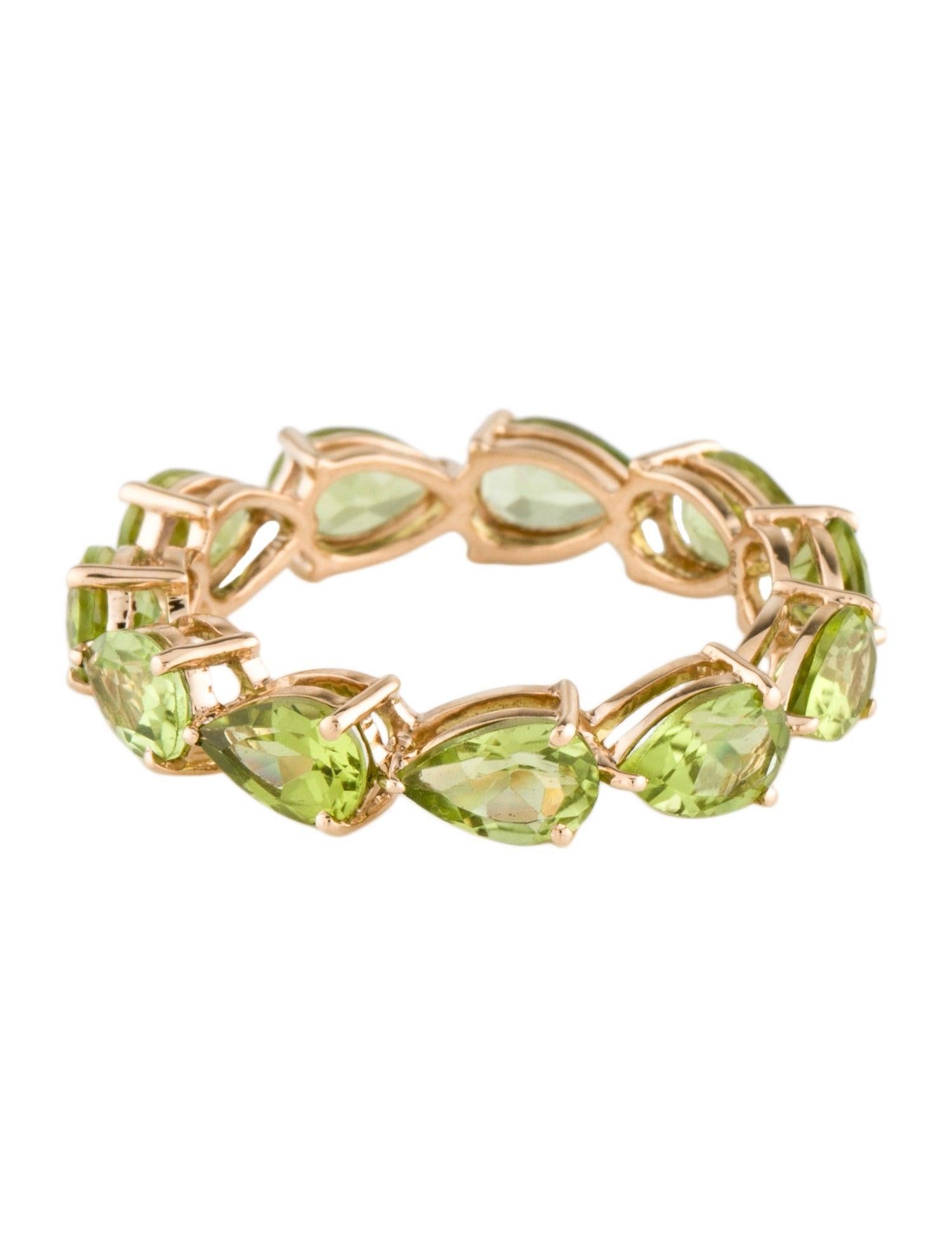 14K Yellow Gold 4.70ctw Pear Modified Brilliant Peridot Eternity Band, Size 7.75 In New Condition For Sale In Holtsville, NY