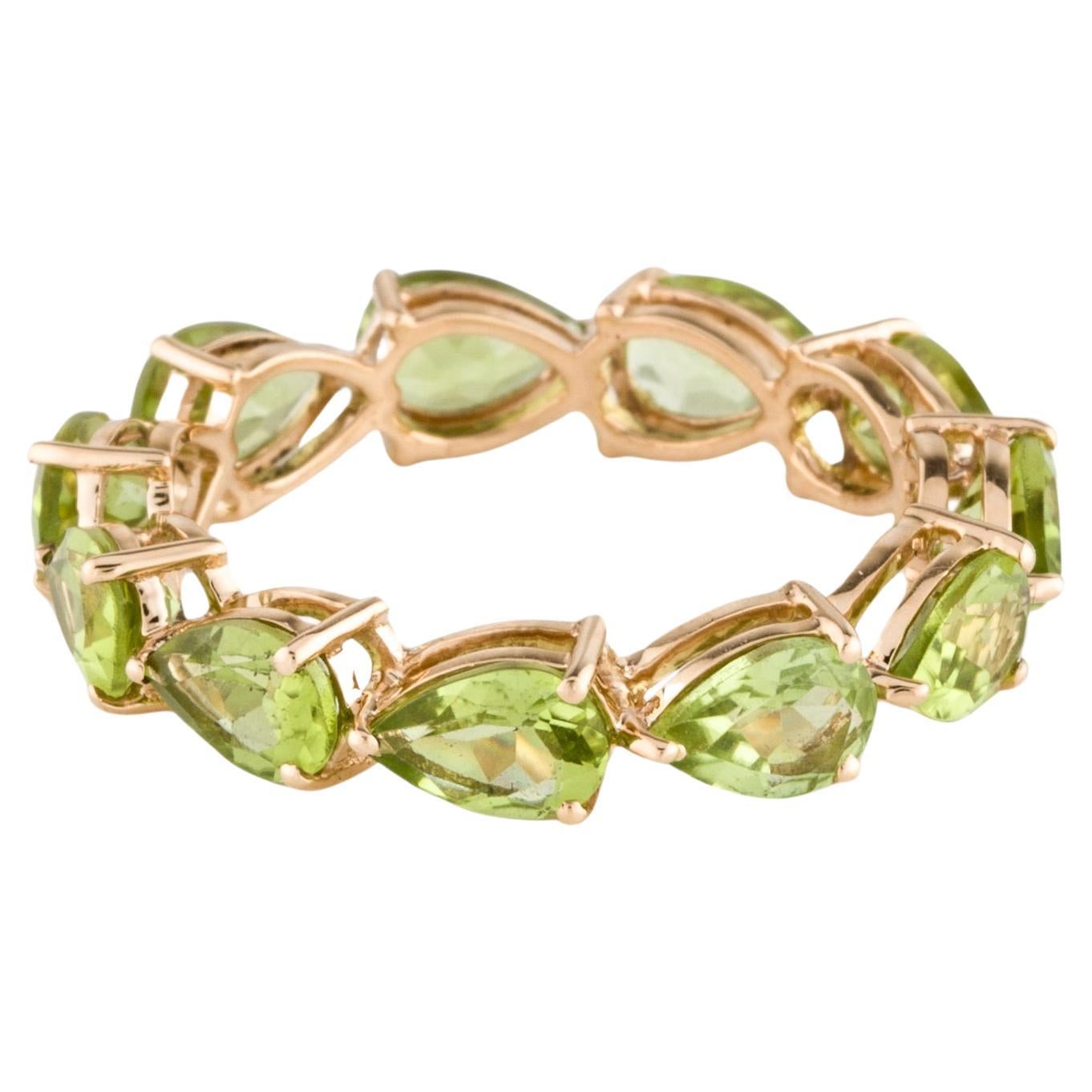 14K Yellow Gold 4.70ctw Pear Modified Brilliant Peridot Eternity Band, Size 7.75 For Sale