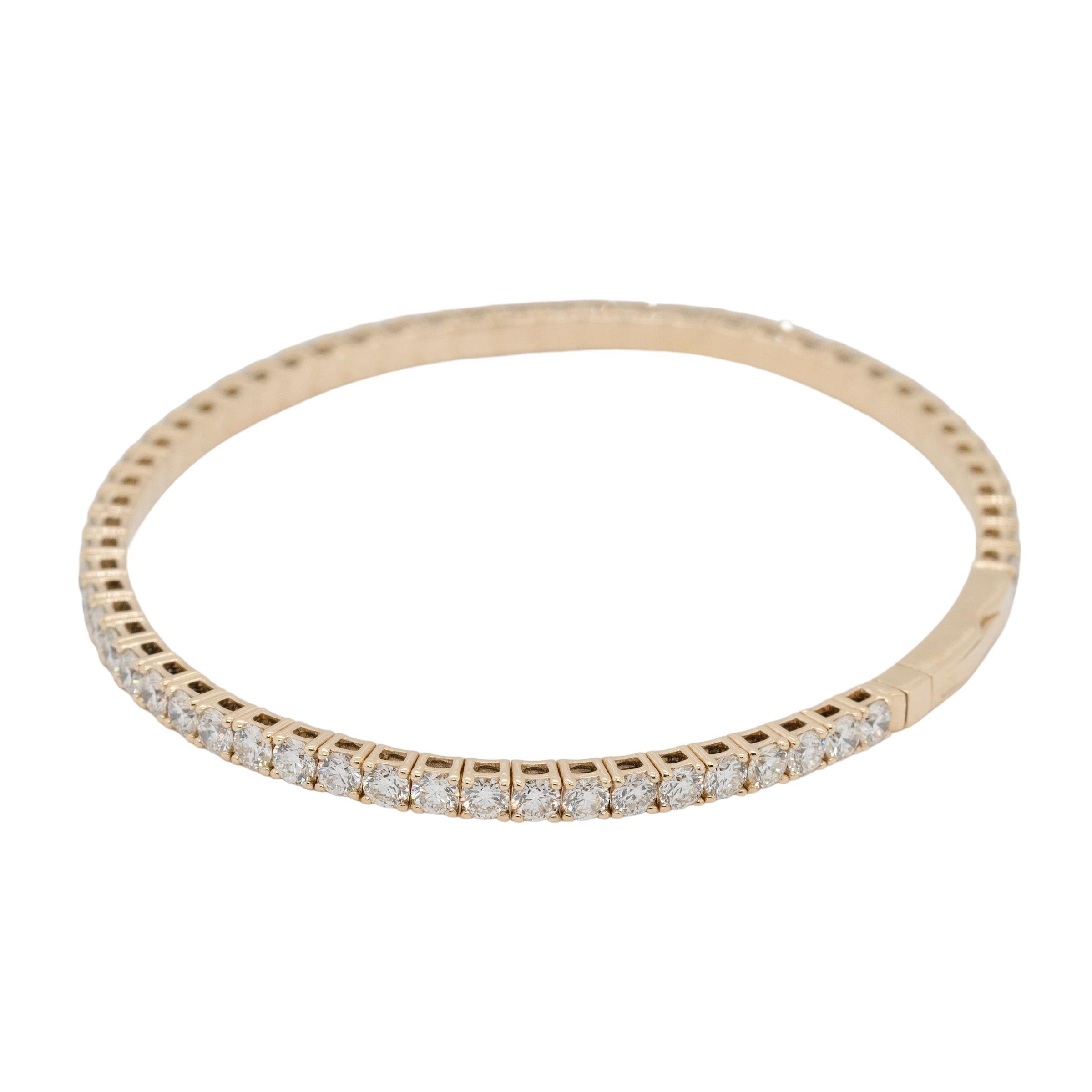Round Cut 14k Yellow Gold 4.75 Natural Diamond Tennis Stretch Style Bangle Bracelet For Sale