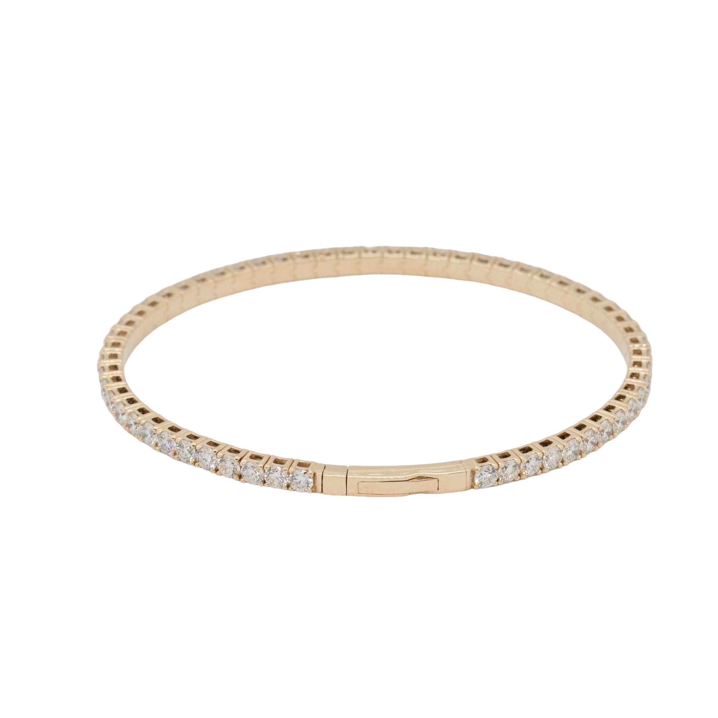14k Yellow Gold 4.75 Natural Diamond Tennis Stretch Style Bangle Bracelet In New Condition For Sale In Boca Raton, FL