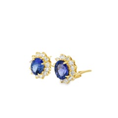 14k Yellow Gold 4.75ctw Oval Cut Tanzanite and Round Brilliant Diamond Earrings
