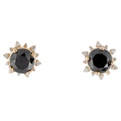 14K Yellow Gold 4.78ct Black Diamond Stud Earrings with Near Colorless Accents