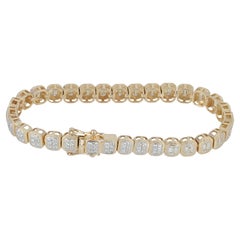 14K Yellow Gold 4.79 Ct Diamond Cushion Frame Cluster Illusion Tennis Bracelet