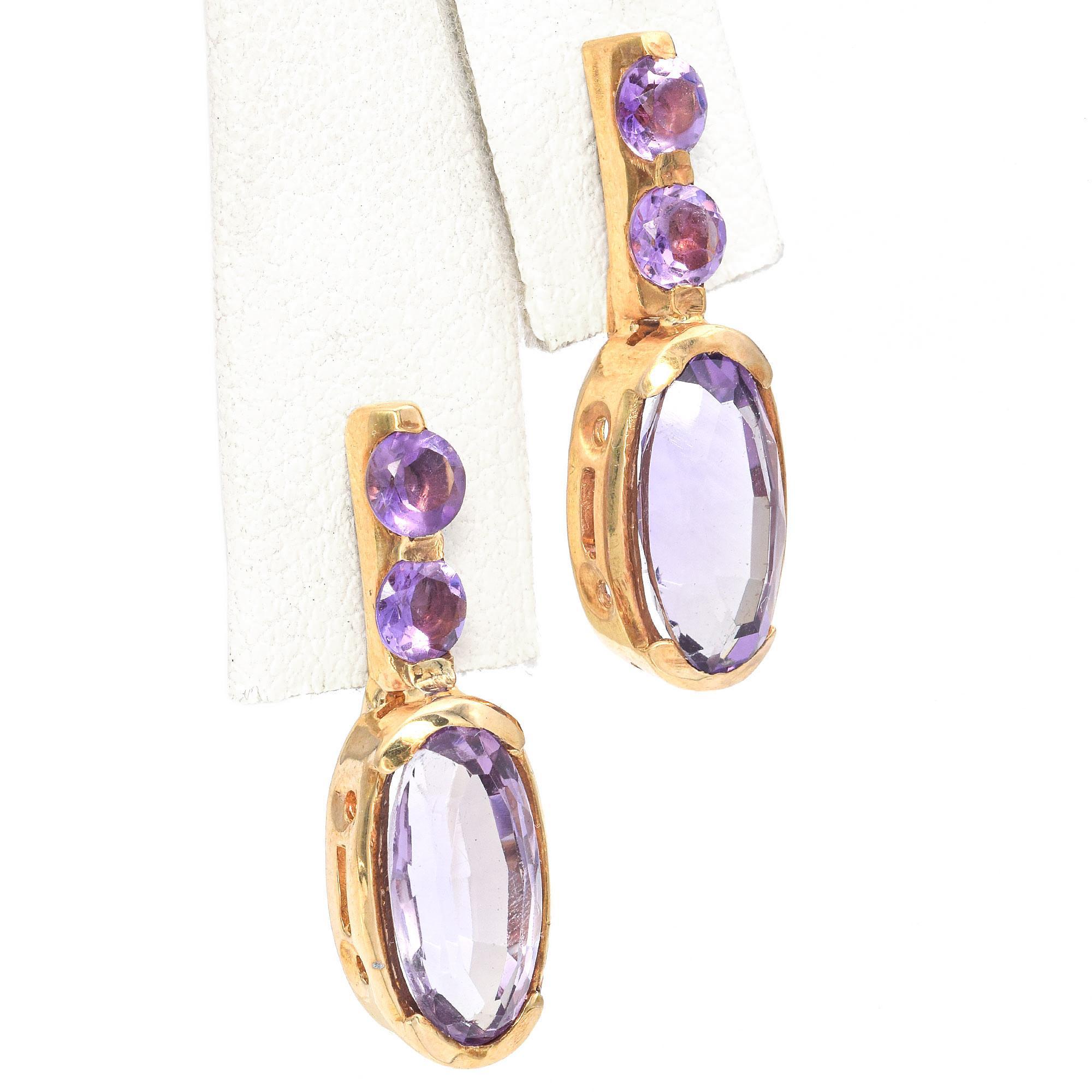 Boucles d'oreilles pendantes en or jaune 14k avec améthyste 4.7tcw Pour femmes en vente