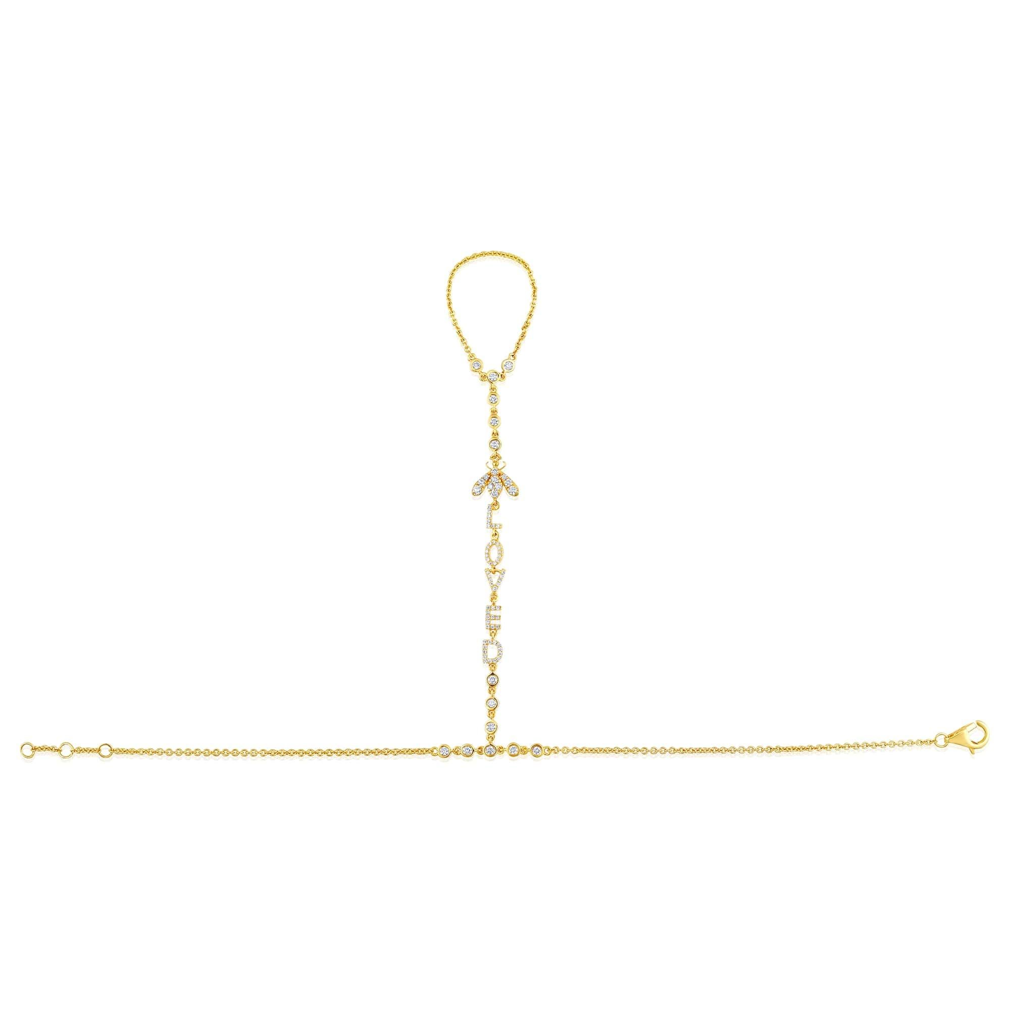 Bracelet chaîne à main libellule en or jaune 14 carats avec 48 diamants Pour femmes en vente