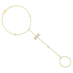 Bracelet chaîne à main libellule en or jaune 14 carats avec 48 diamants