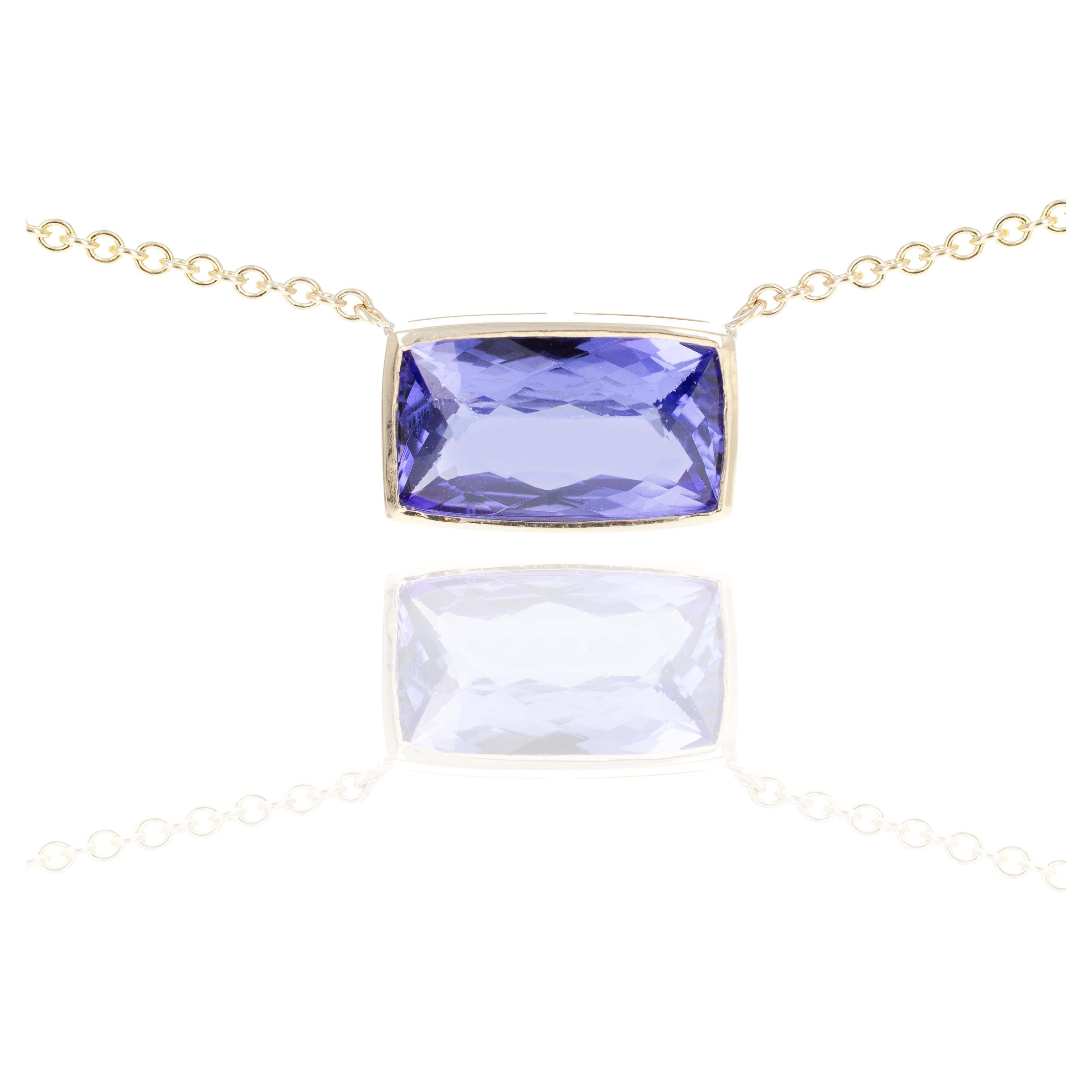 14K Yellow Gold 4.80 Carat Tanzanite Bezel Necklace