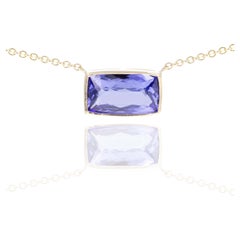 14K Yellow Gold 4.80 Carat Tanzanite Bezel Necklace