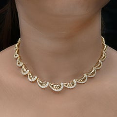 14K Yellow Gold 4.80Ct Diamond Scallop Women Choker Necklace All Tariffs Paid