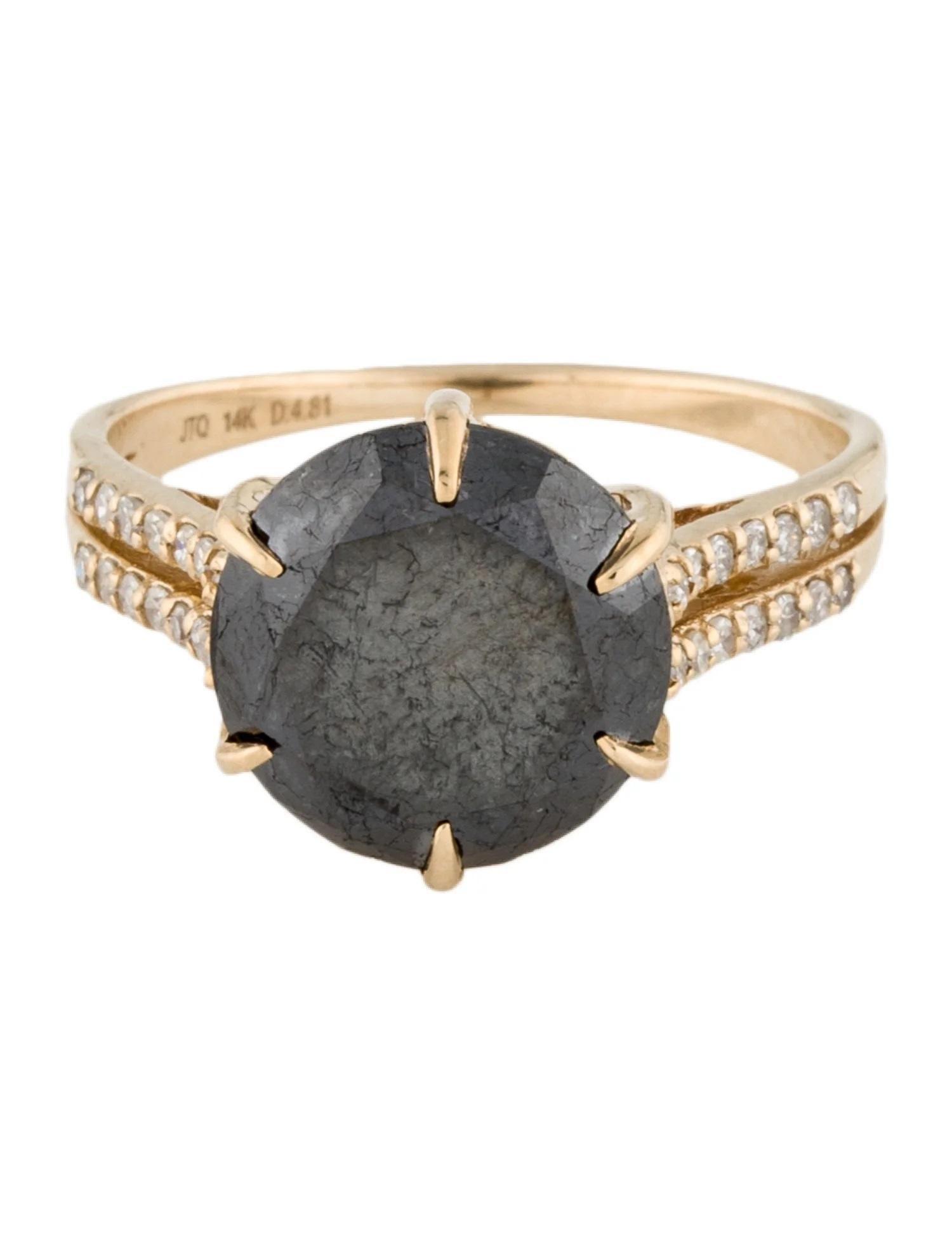 Artist 14K Yellow Gold 4.80ct Round Brilliant Black Diamond Engagement Ring, Size 7 For Sale