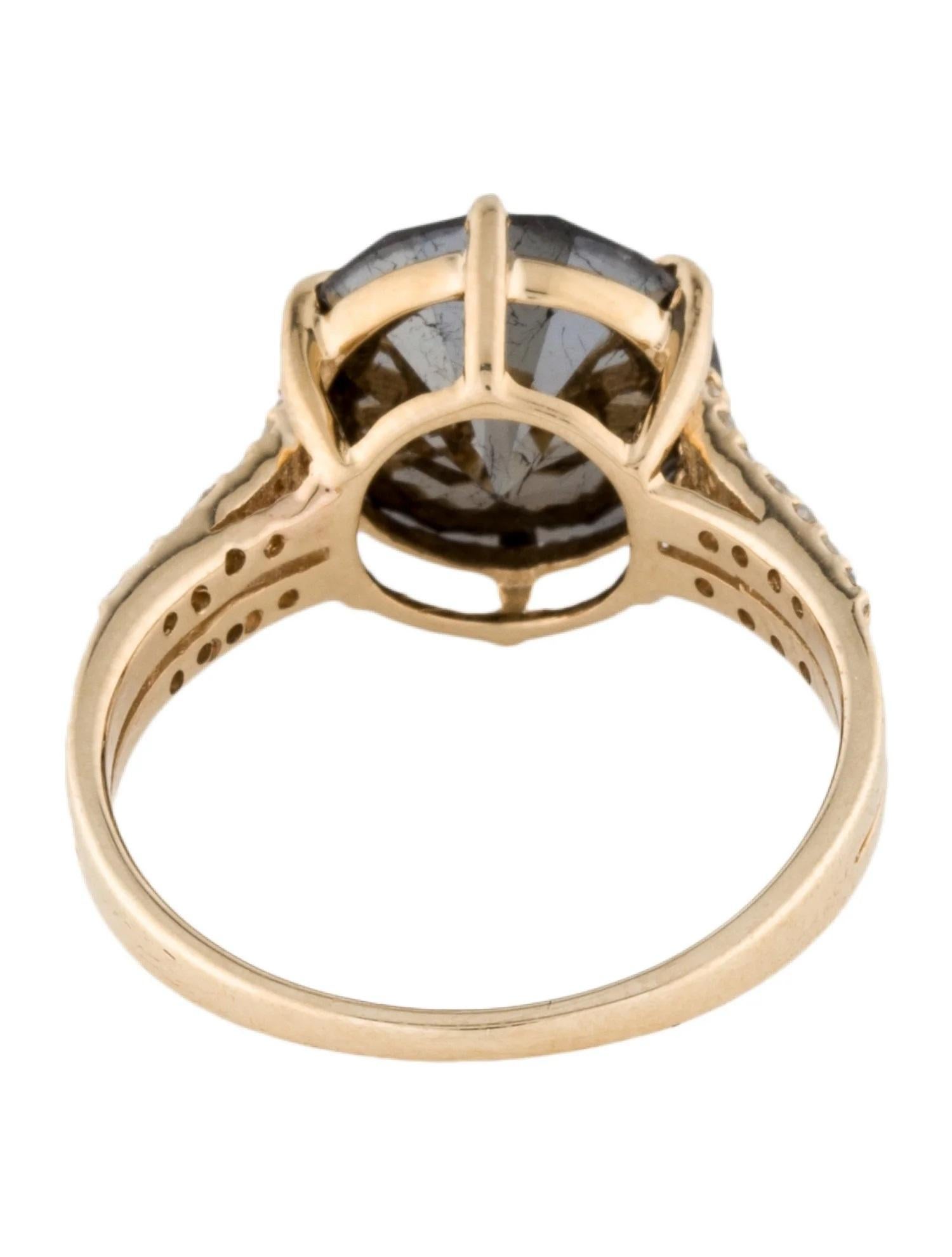 Round Cut 14K Yellow Gold 4.80ct Round Brilliant Black Diamond Engagement Ring, Size 7 For Sale