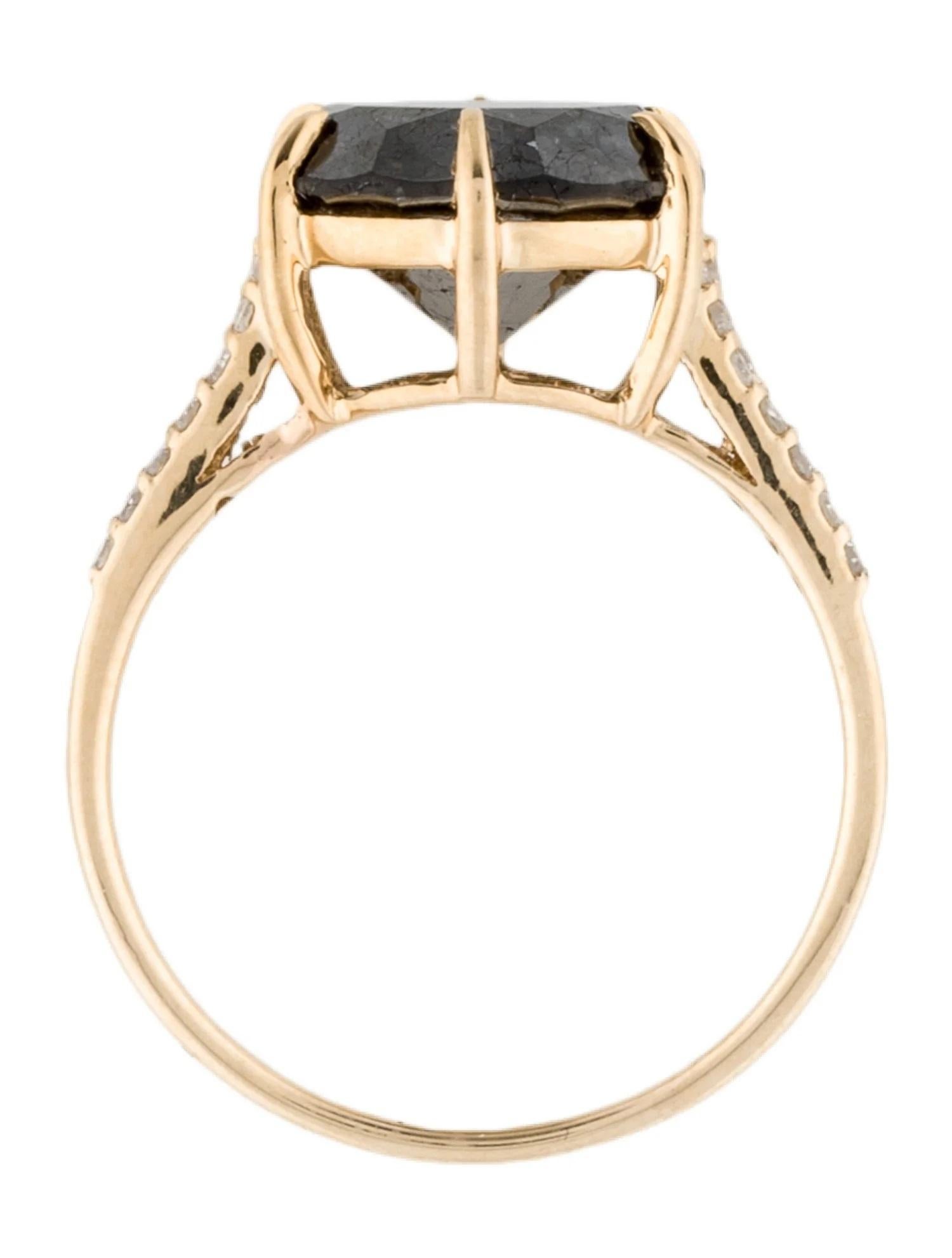 14K Yellow Gold 4.80ct Round Brilliant Black Diamond Engagement Ring, Size 7 In New Condition For Sale In Holtsville, NY