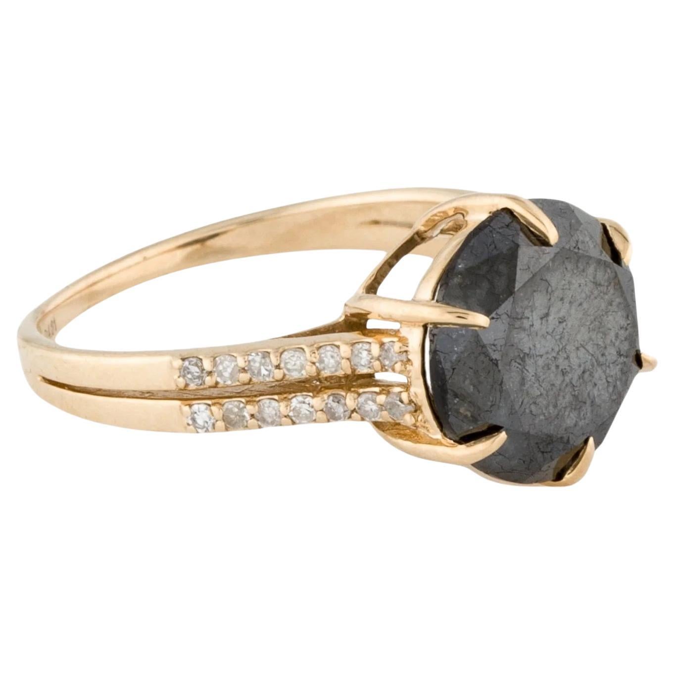 14K Yellow Gold 4.80ct Round Brilliant Black Diamond Engagement Ring, Size 7