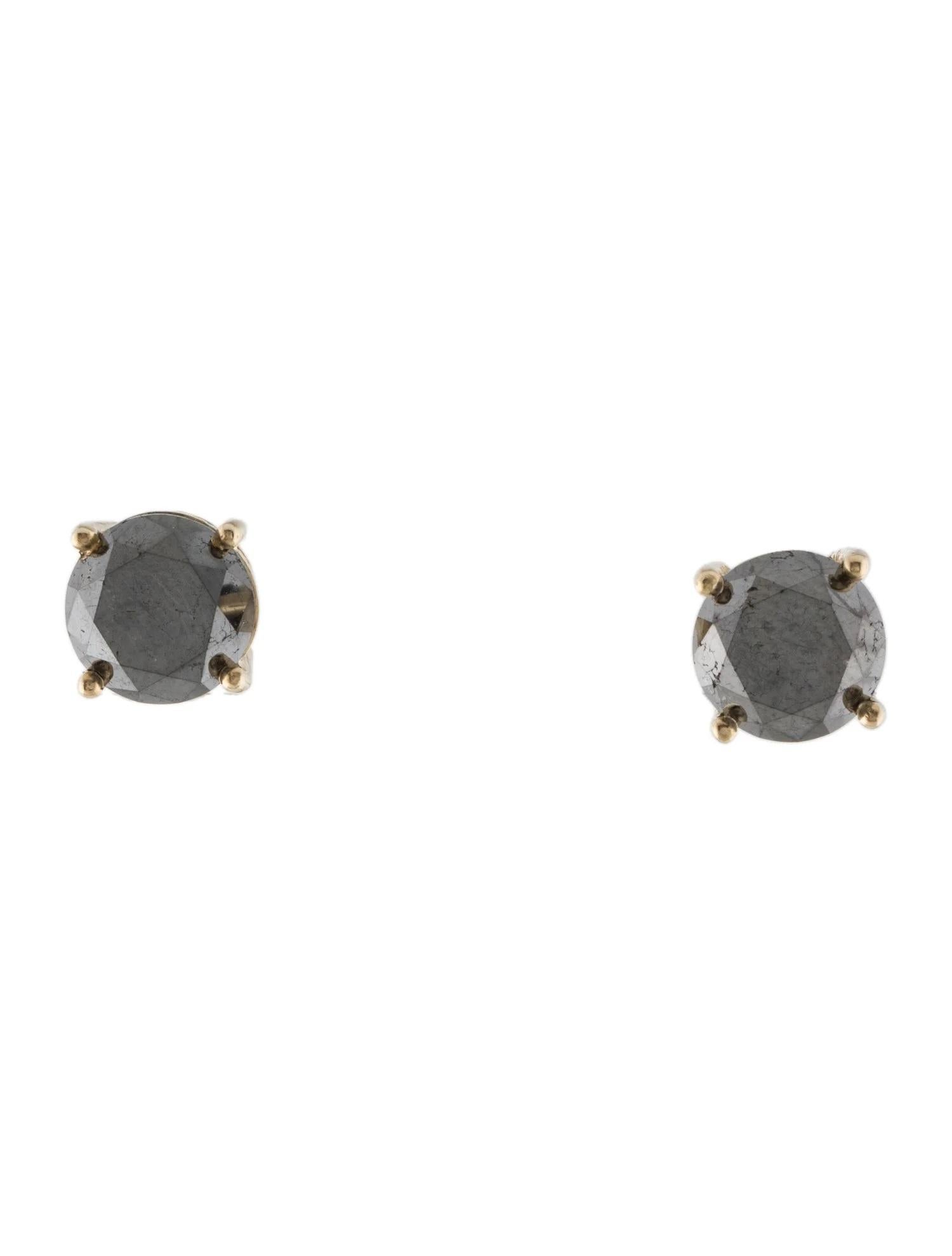 Round Cut 14K Yellow Gold 4.85ctw Black Diamond Stud Earrings   Round Brilliant For Sale