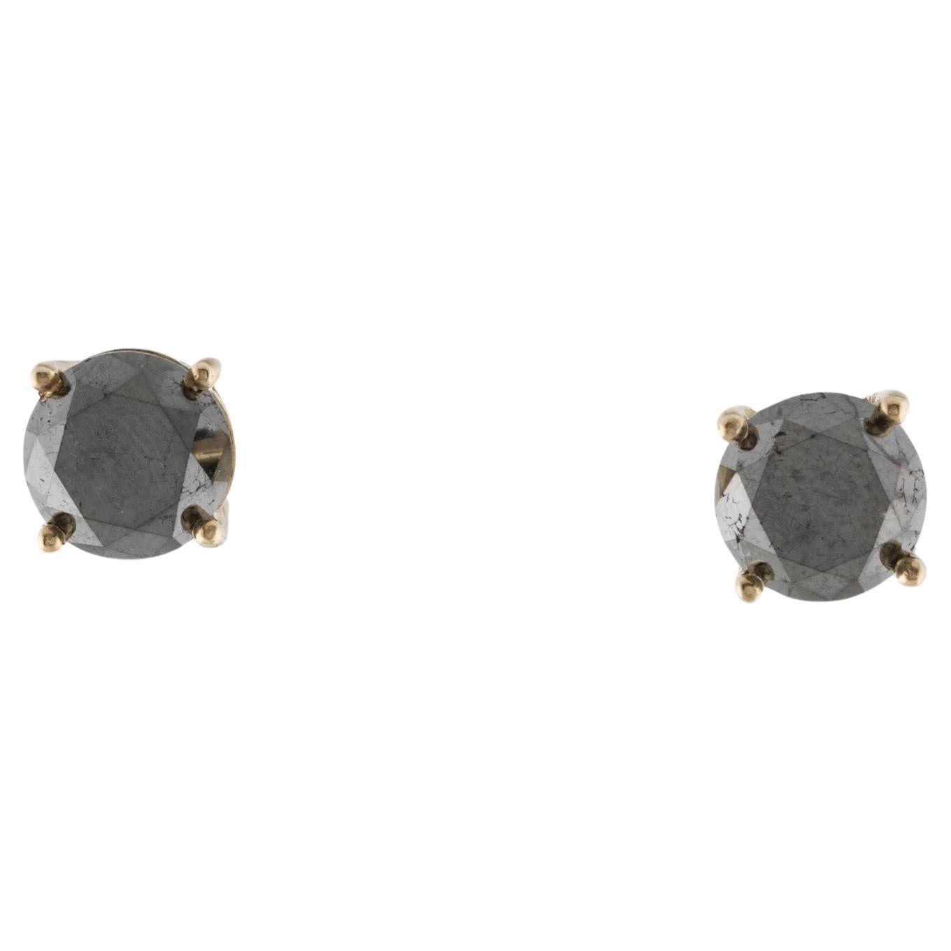 14K Yellow Gold 4.85ctw Black Diamond Stud Earrings   Round Brilliant