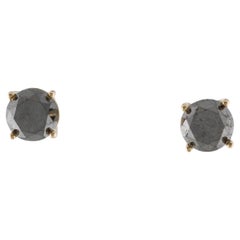 Clous d'oreilles en or jaune 14 carats avec diamants noirs de 4,85 carats   Brillant rond