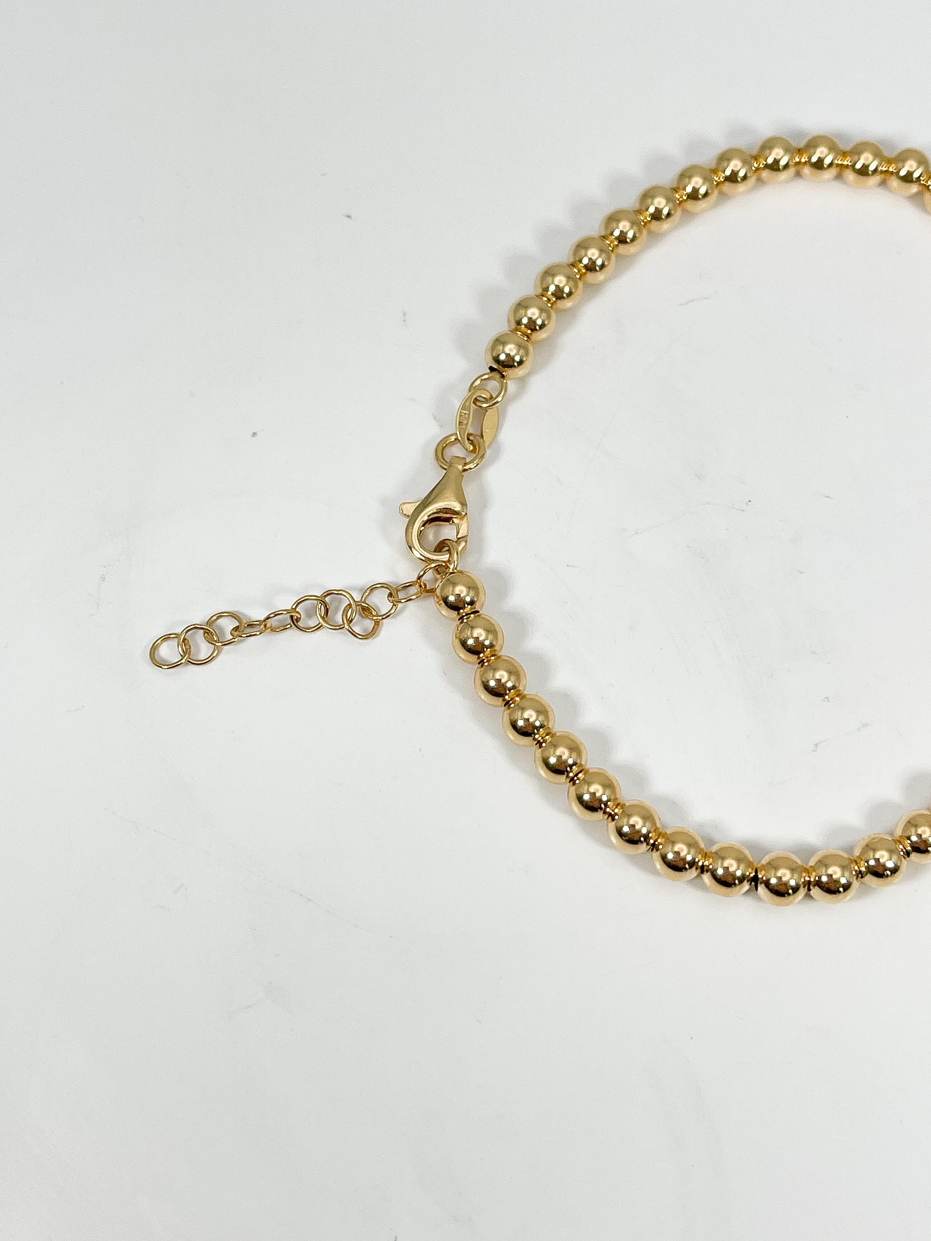 Women's 14K Yellow Gold 4mm Beaded Bracelet For Sale