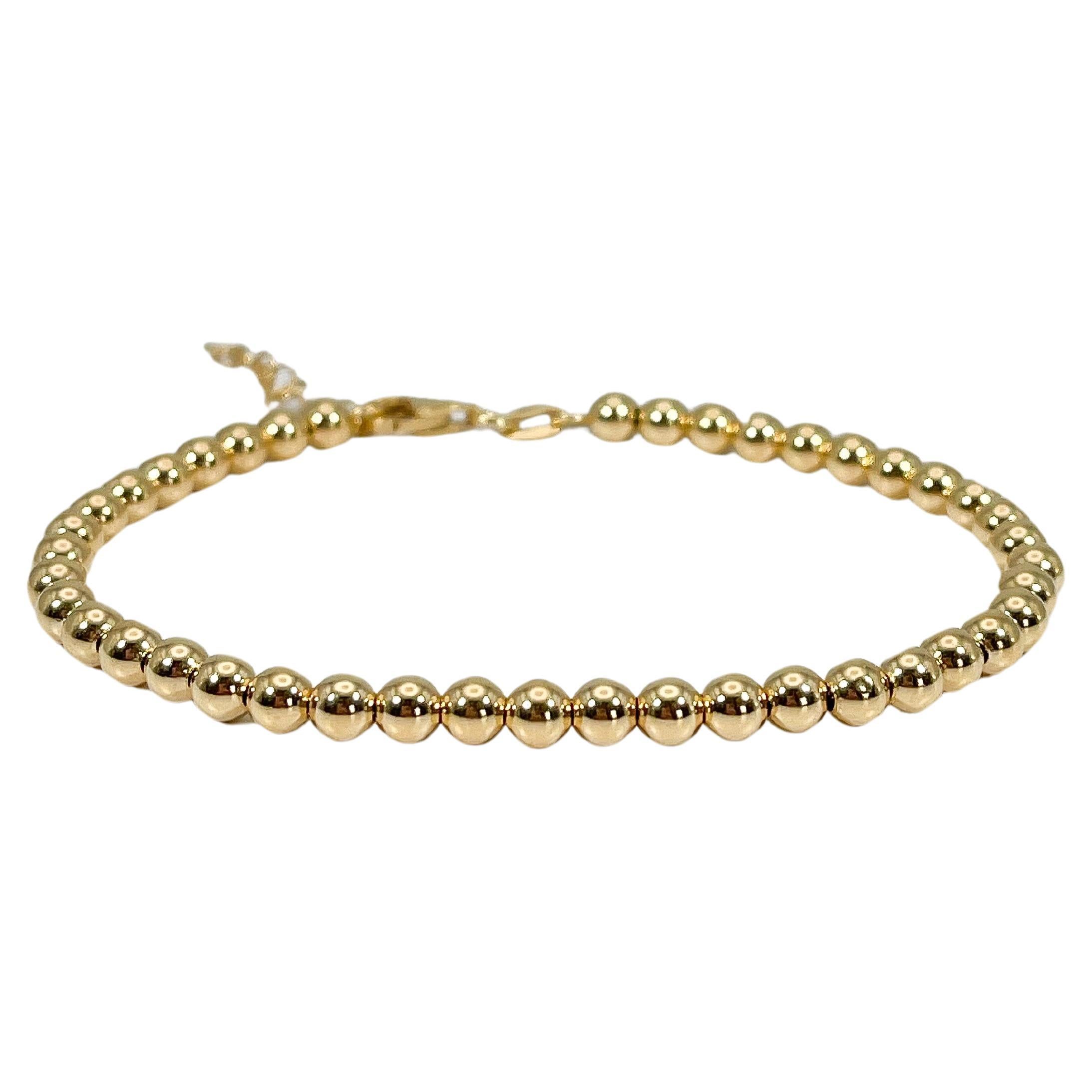 14K Yellow Gold 4mm Beaded Bracelet For Sale