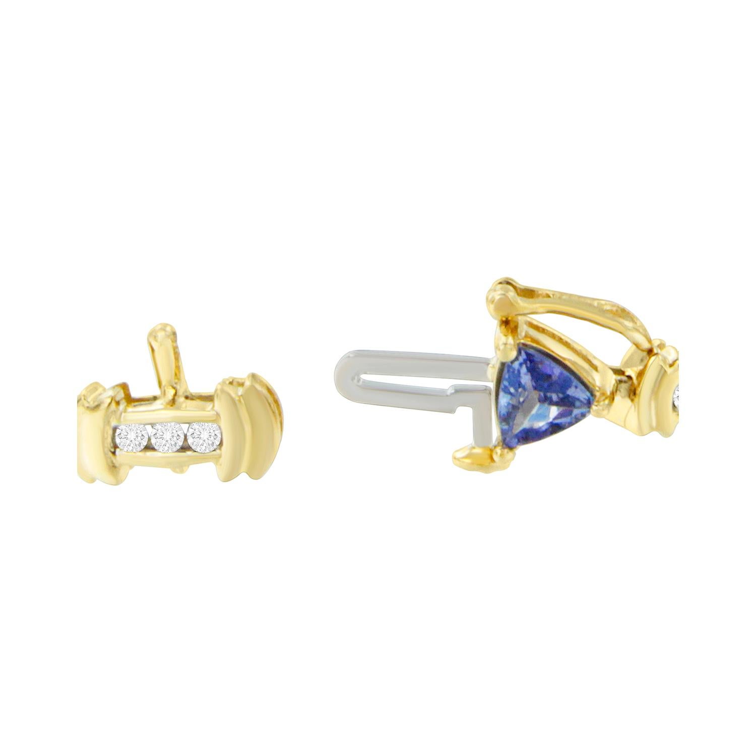 Moderne Bracelet à maillons en or jaune 14K 4x3 Trillion Cut Purple Tanzanite and Diamond en vente