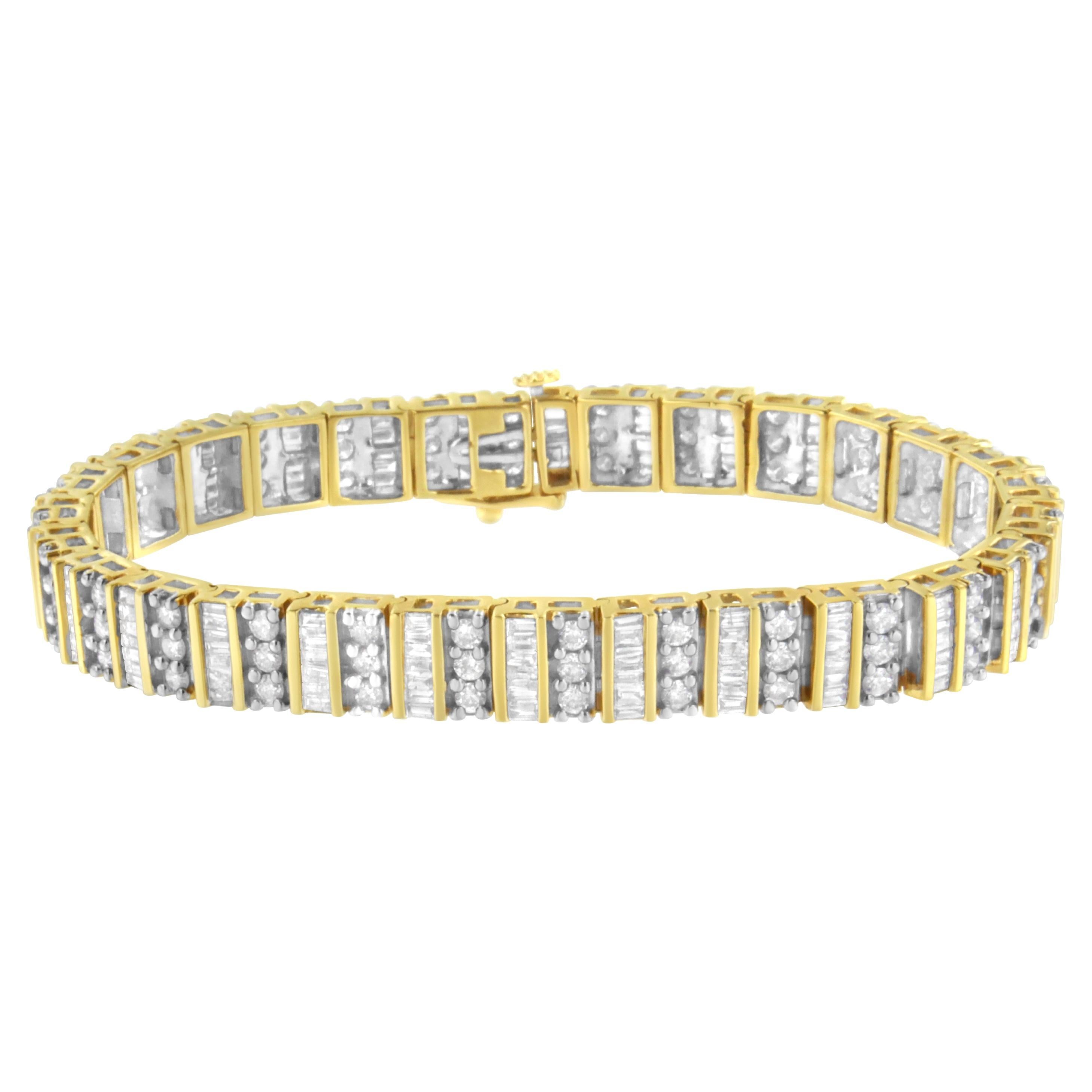 14K Yellow Gold 5 ½ Carat Round and Baguette-Cut Diamond Bracelet