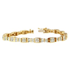14K Yellow Gold 5 3/4ct Carat Princess and Baguette Cut Diamond Bow Bracelet