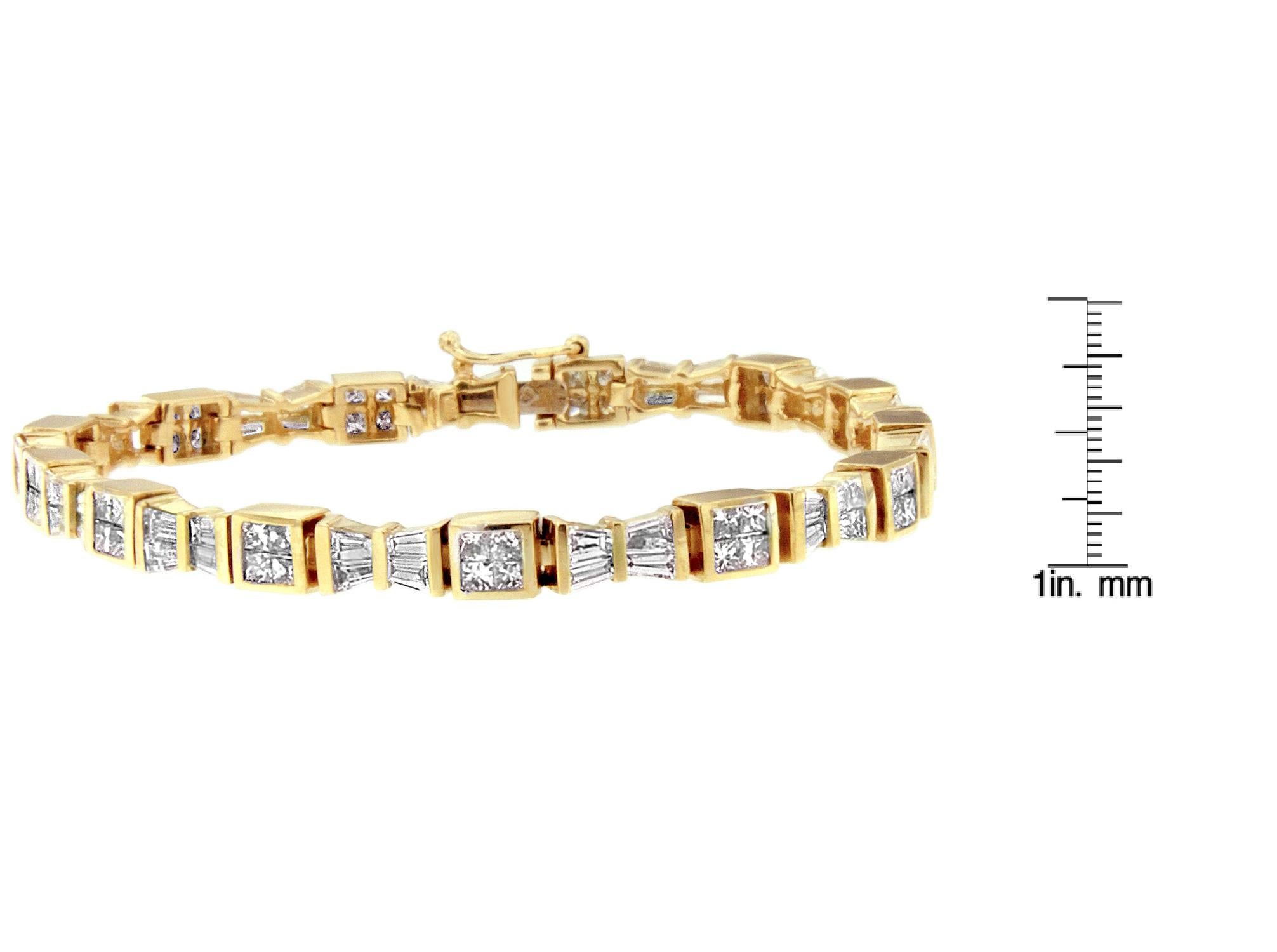 14K Yellow Gold 5 3/4ct Carat Princess and Baguette Cut Diamond Bow Bracelet In New Condition For Sale In New York, NY