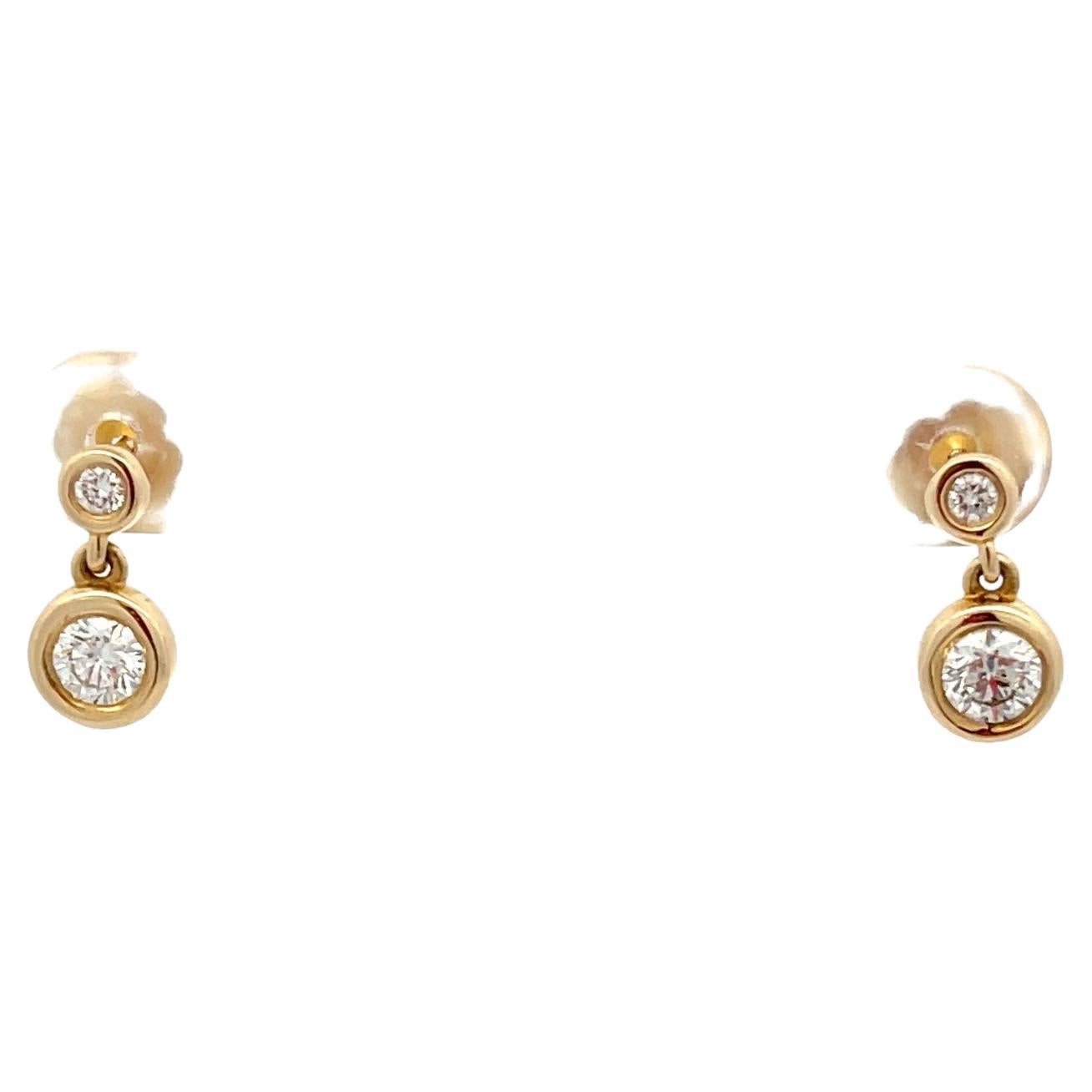 14K Yellow Gold 5/8ctw Diamond Bezel Drop Earrings For Sale