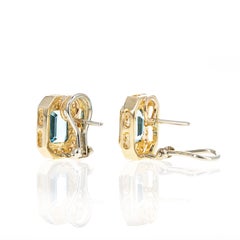 14K Yellow Gold 5 Carat Blue Topaz Diamond Omega Back Earrings