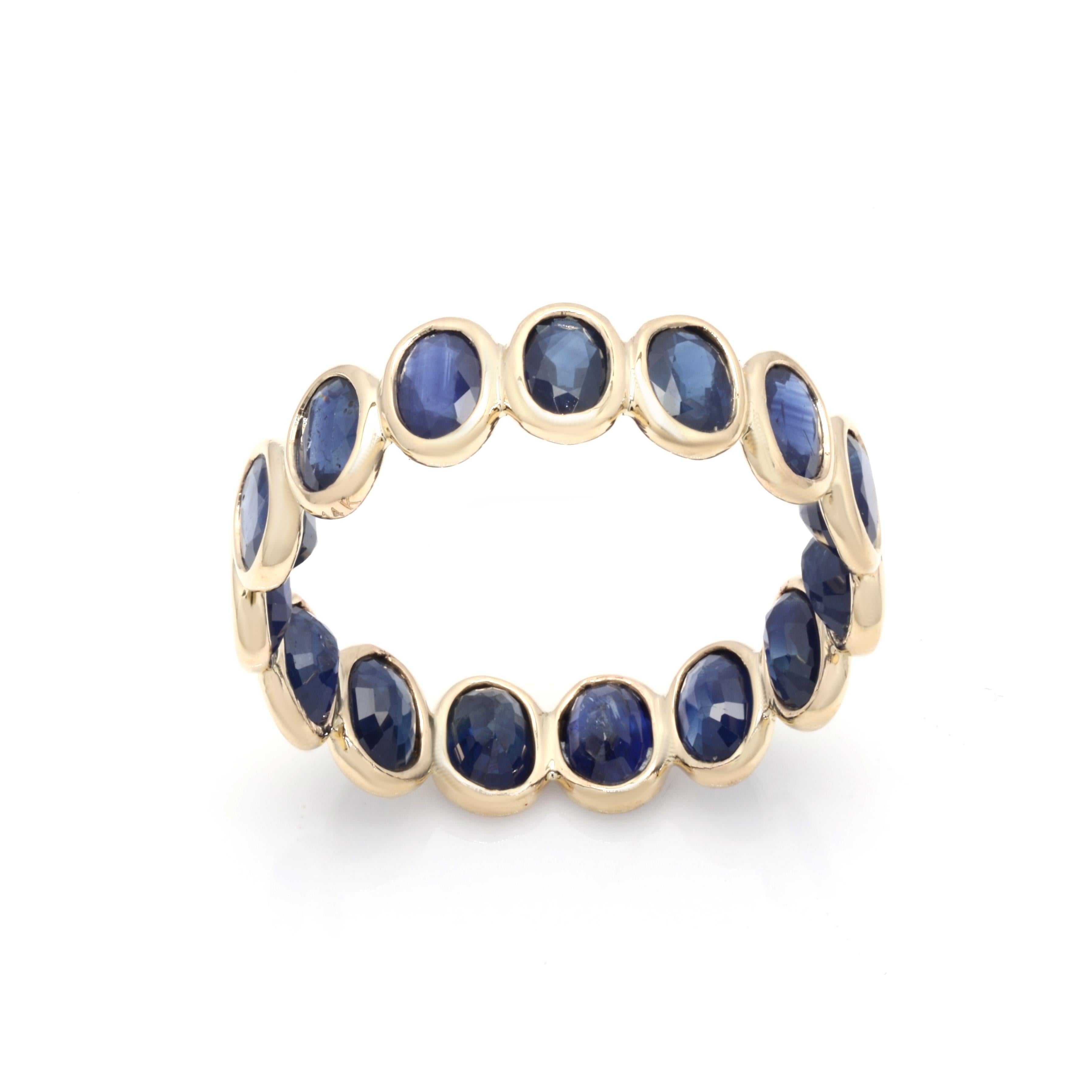 For Sale:  14K Yellow Gold 5 Carat Oval Cut Sapphire Eternity Band Ring 2