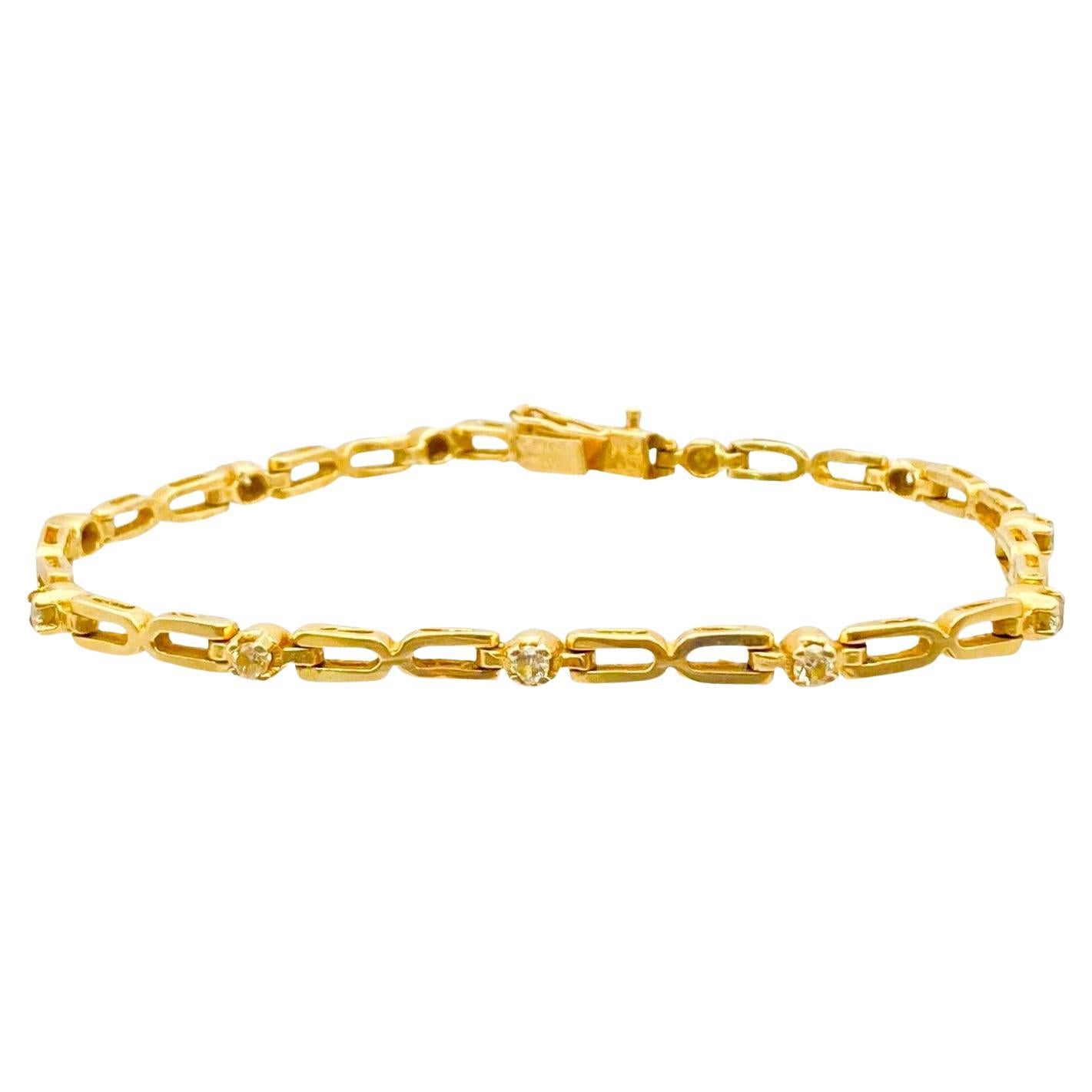 14k Yellow Gold  .5 ct Diamond Station Bracelet 7.25 Inches For Sale