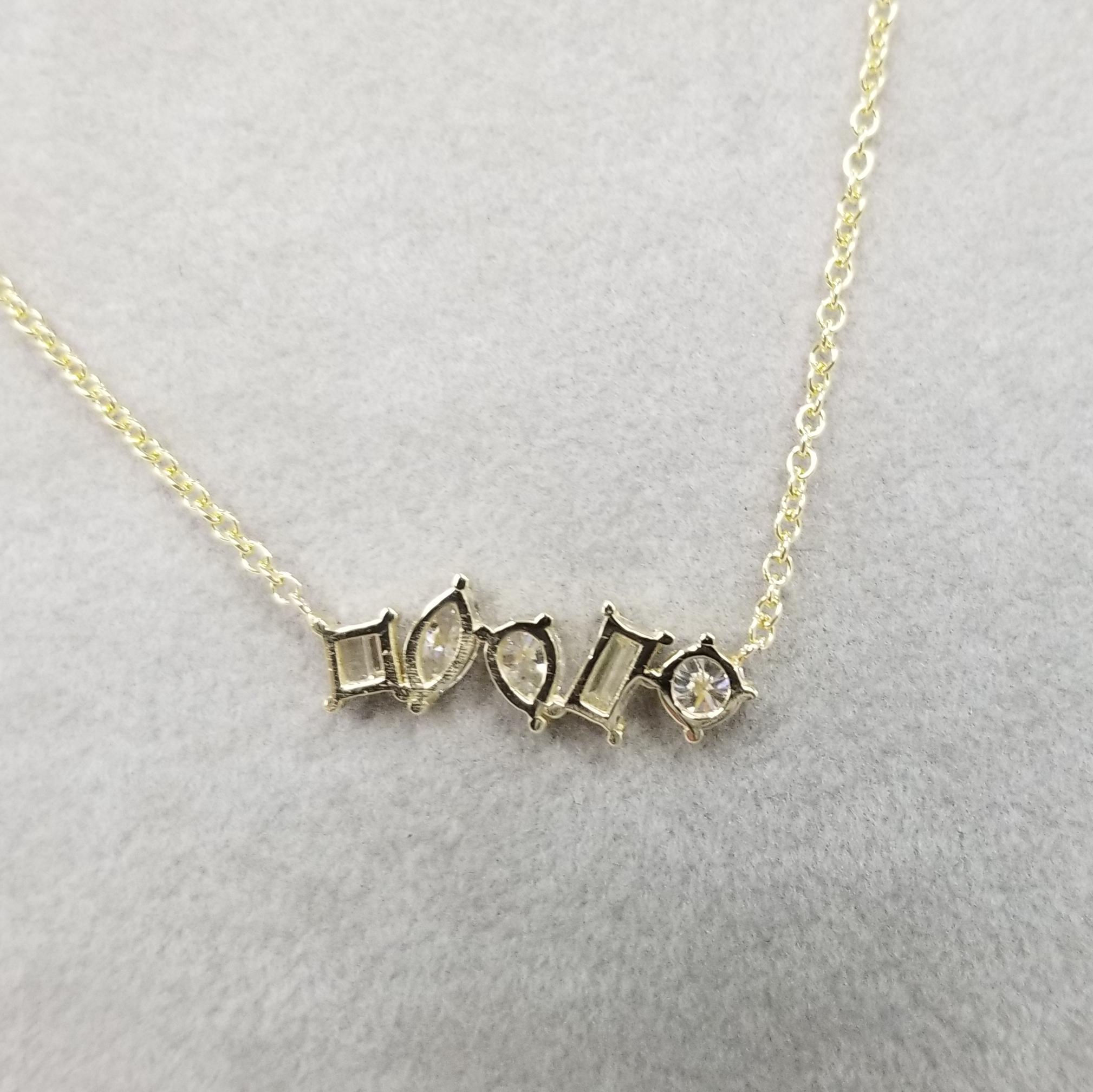 Collier en or jaune 14 carats avec 5 diamants de tailles différentes sertis à la griffe et diamants de 1,18 carat de diamètre en vente 1