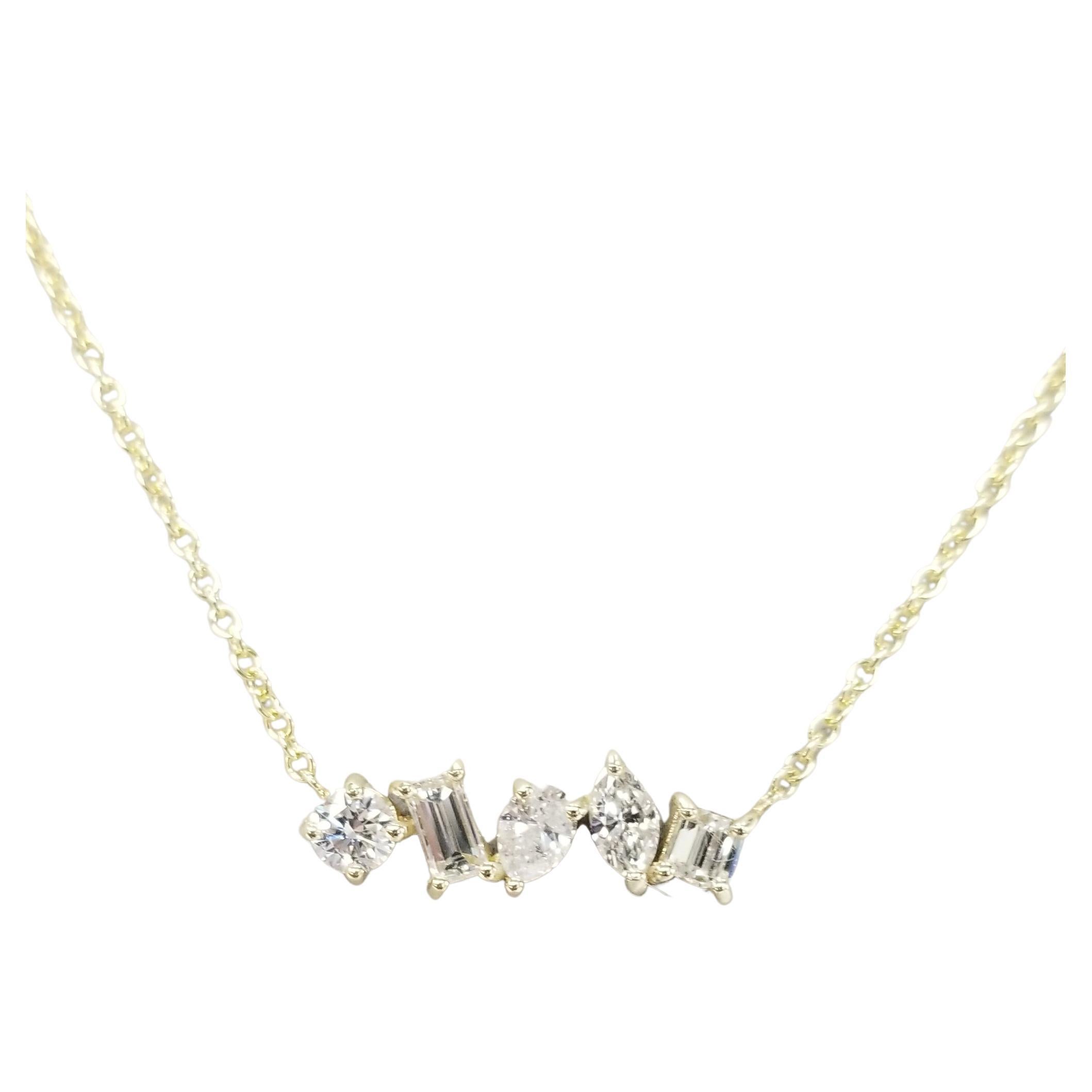 14k Yellow Gold 5 Different Cut Prong Set Diamond Necklace with 1.18cts. in Dia For Sale