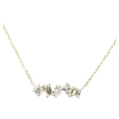 14k Yellow Gold 5 Different Cut Prong Set Diamond Necklace with 1.18cts. in Dia