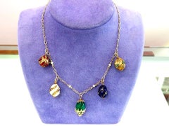 14K Yellow Gold 5 Egg Enamel & Gold Necklace 38.5 Grams