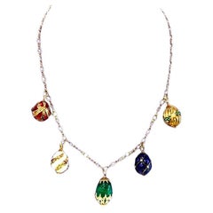 14K Yellow Gold 5 Egg Enamel & Gold Necklace 38.5 Grams