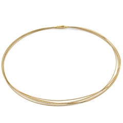14k Yellow Gold 5 Row 16" Wire Cable Necklace Push Clasp