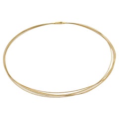 14k Yellow Gold 5 Row 16" Wire Cable Necklace Push Clasp