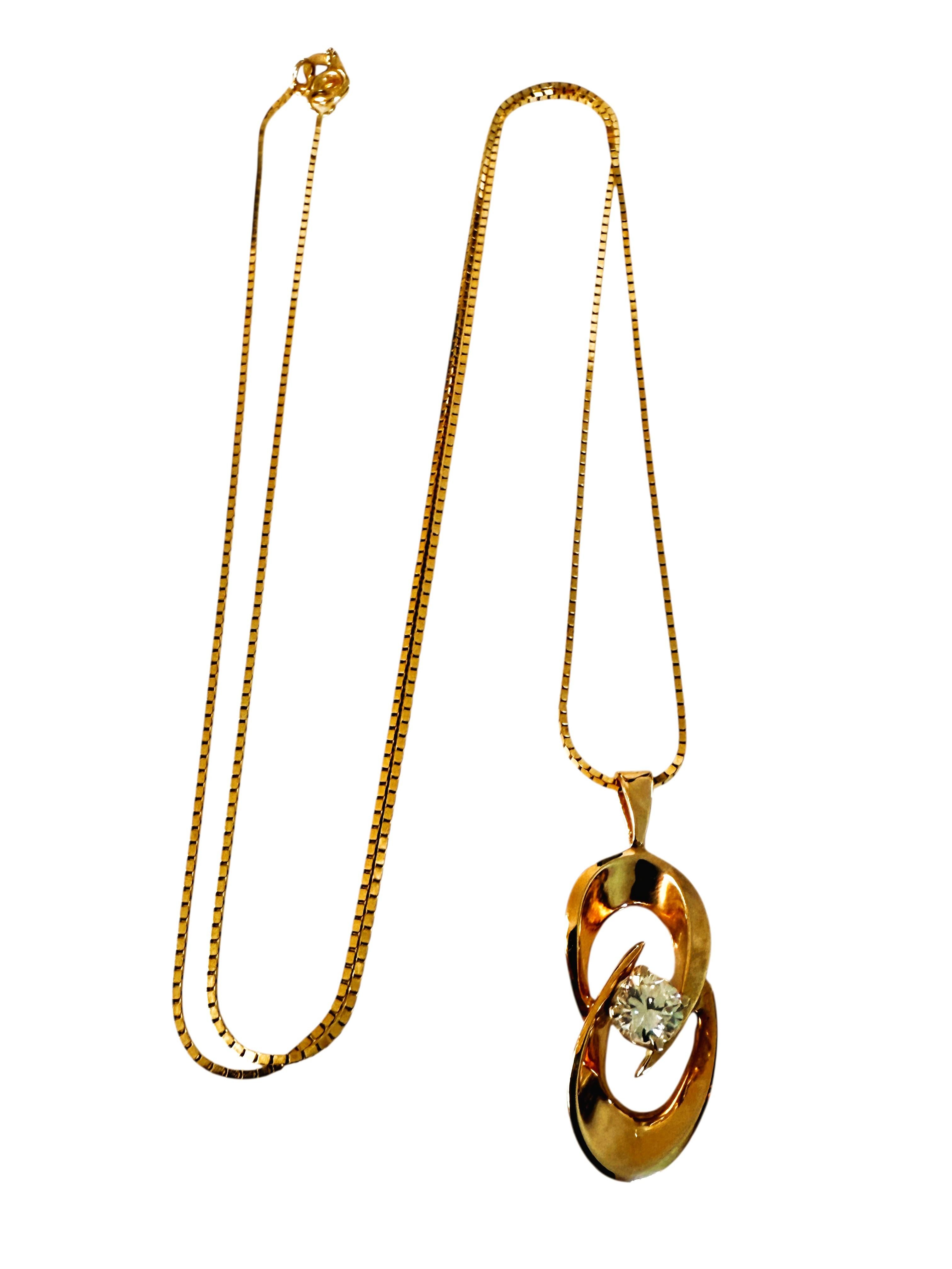 Women's 14k Yellow Gold .50 Carat Diamond Pendant On 14K Yellow Gold Italian Chain For Sale