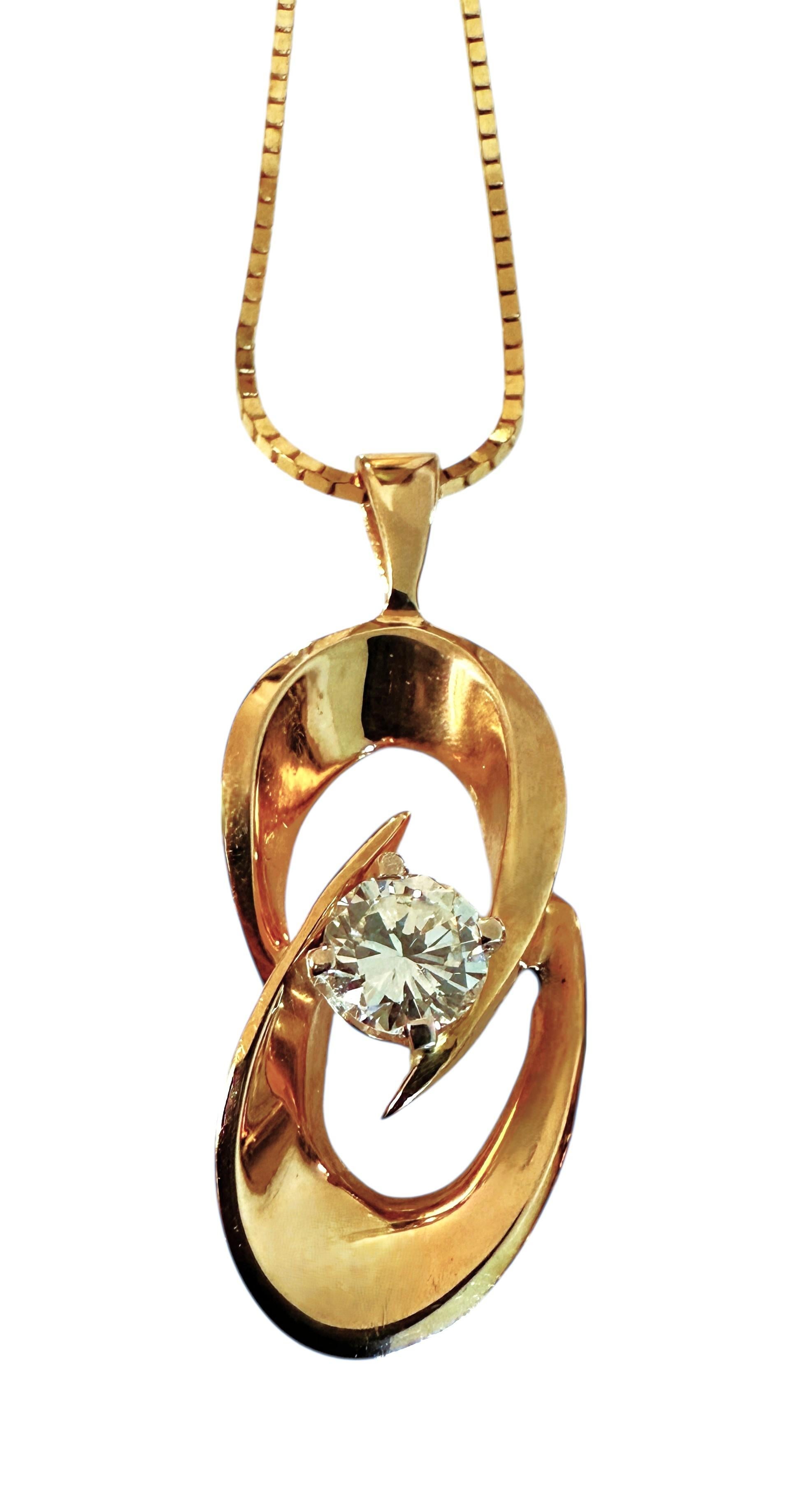 14k Yellow Gold .50 Carat Diamond Pendant On 14K Yellow Gold Italian Chain For Sale 1